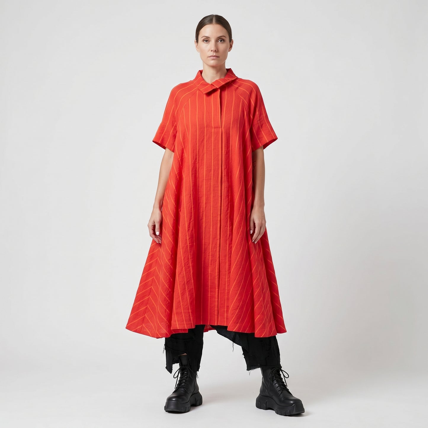 Red Striped Oversized Midi Dress