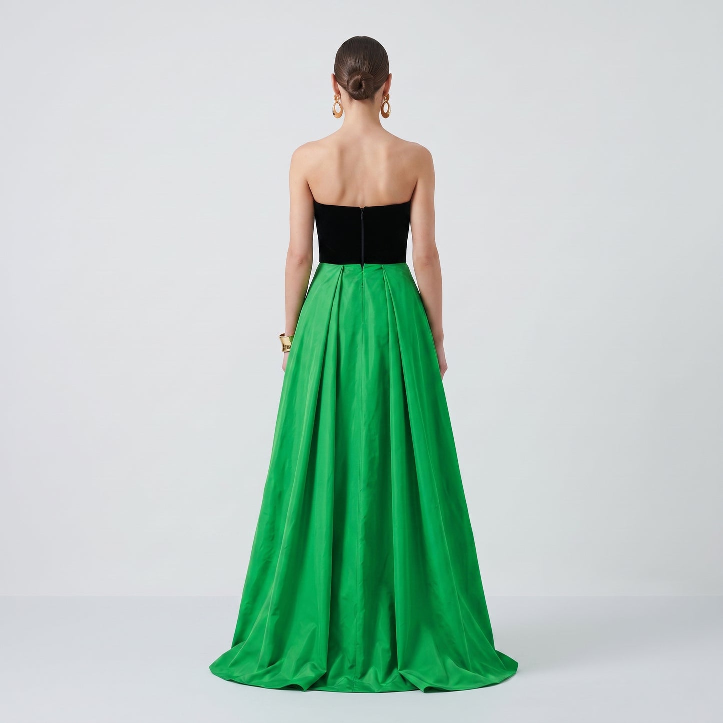 Colorblock Velvet Strapless Gown