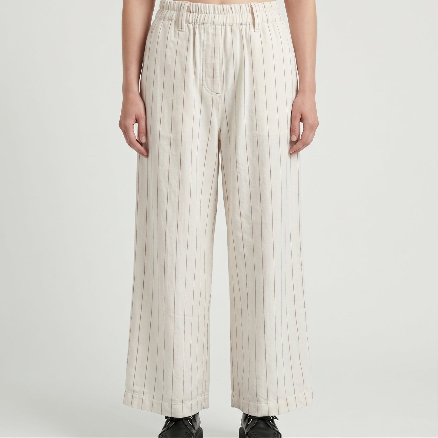 Striped High-Waist Linen Trousers