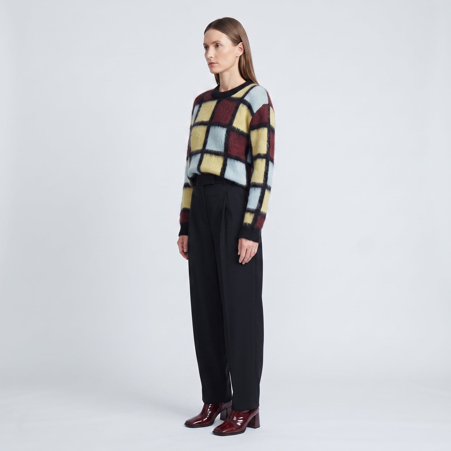 Checkered Brushed Mohair Sweater