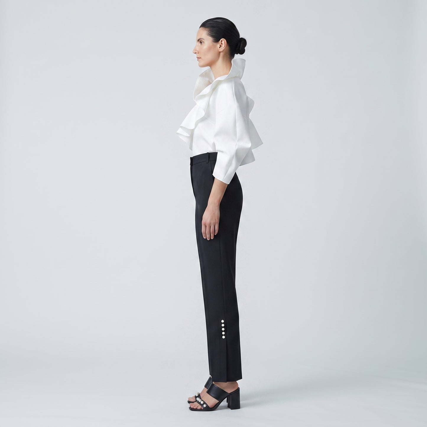 Tailored Button-Detail Black Trousers