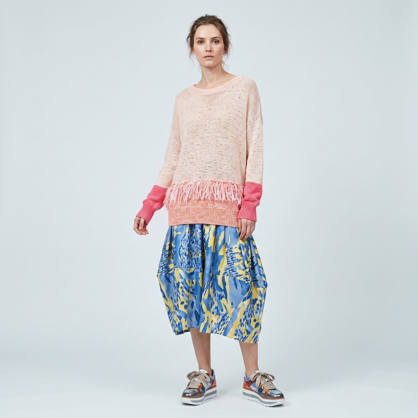 Fringed Color-Block Knitted Sweater
