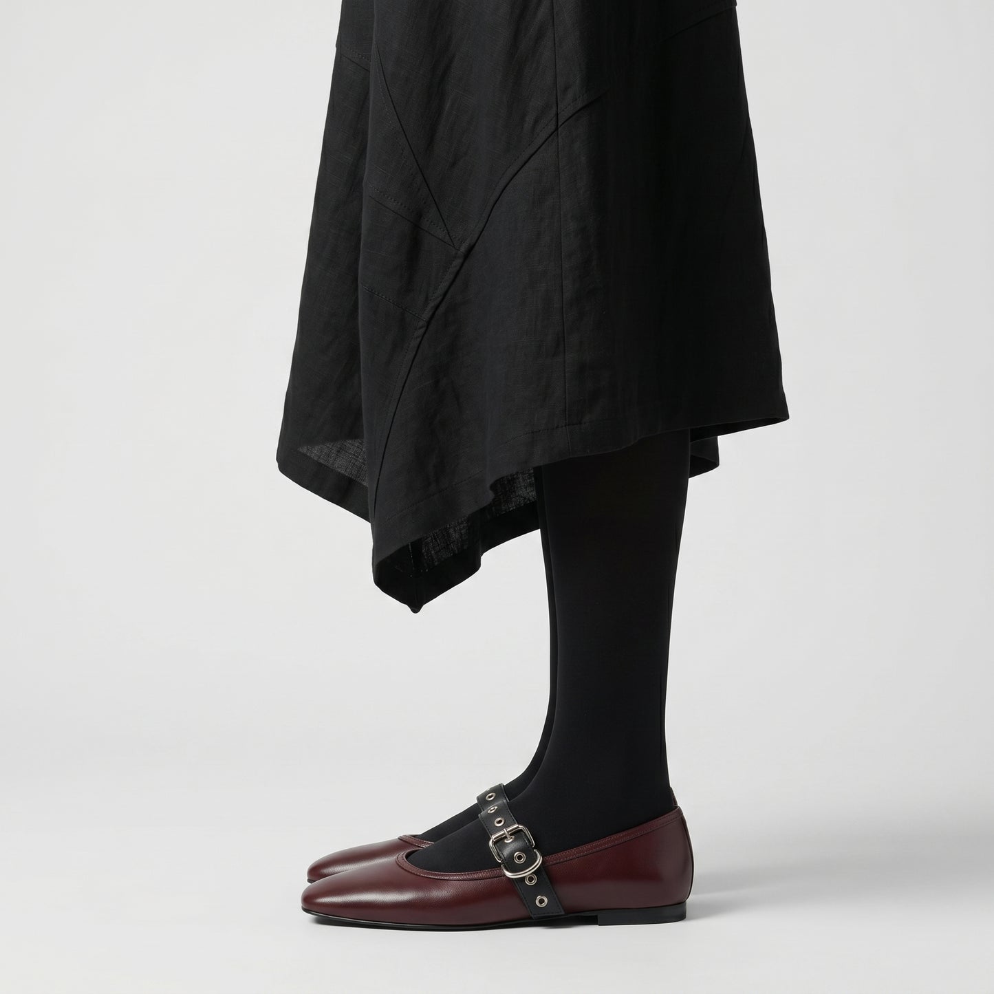 Burgundy Buckled Leather Flats