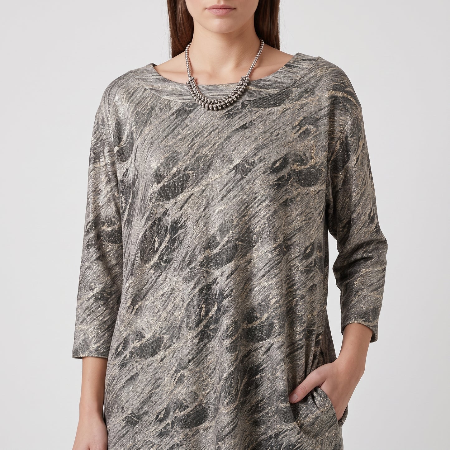 Abstract Print Metallic Jersey Top