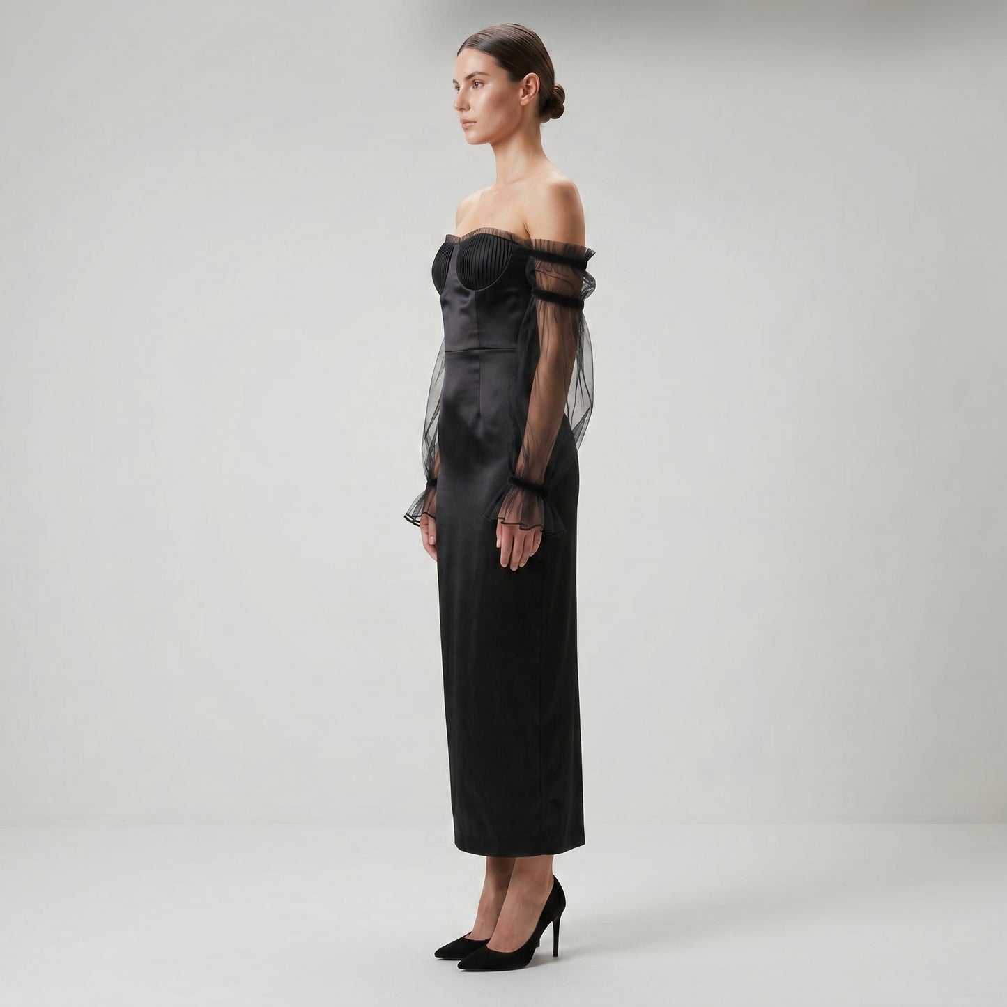 Off-Shoulder Tulle Sleeve Dress