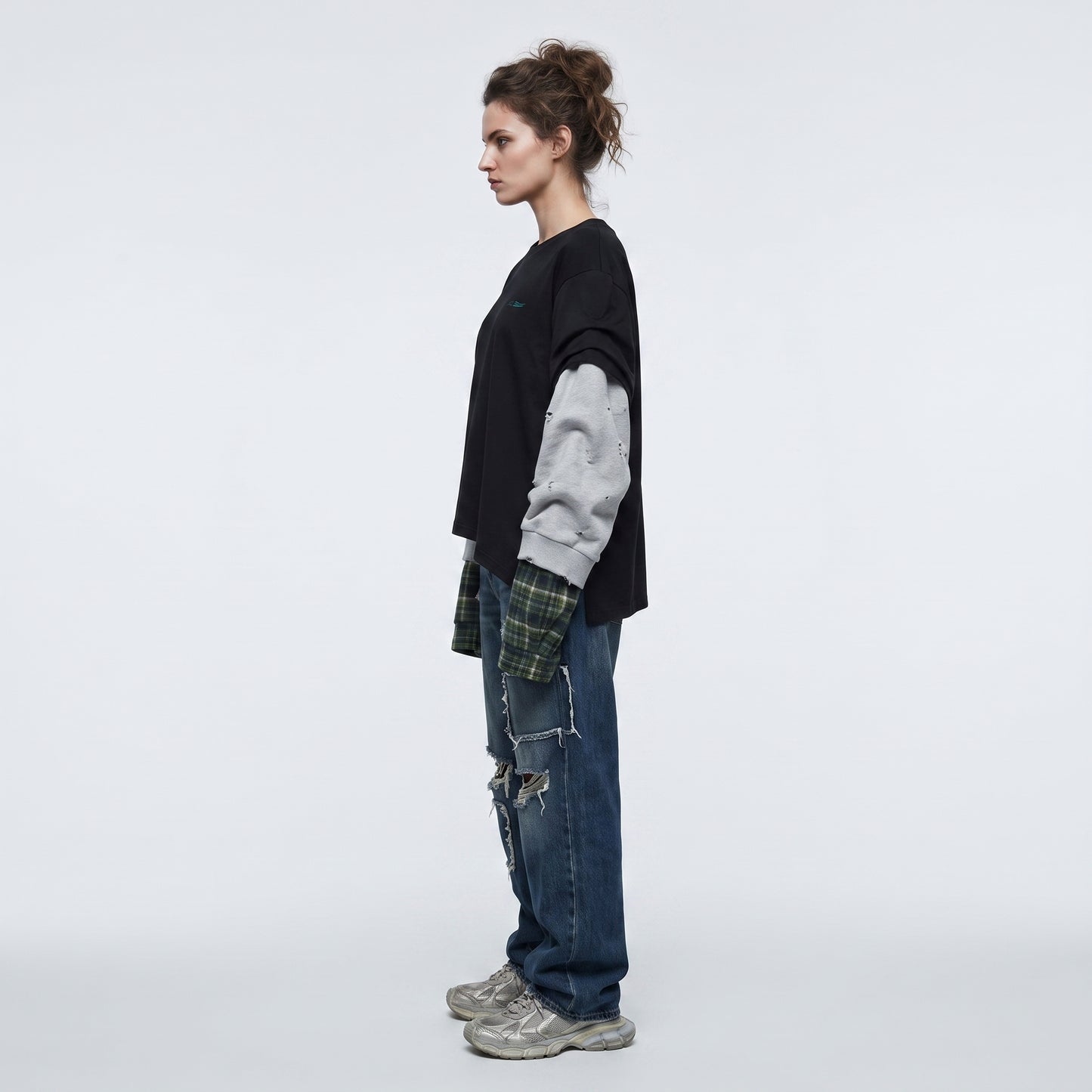 Layered Asymmetric Distressed Cotton Top