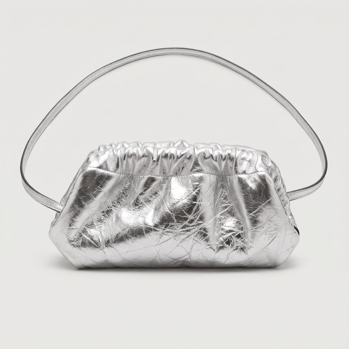 Metallic Silver Ruched Shoulder Bag