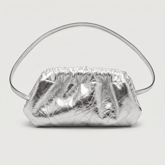 Metallic Silver Ruched Shoulder Bag