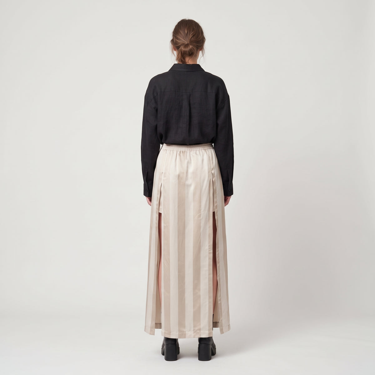Striped Satin Midi Skirt