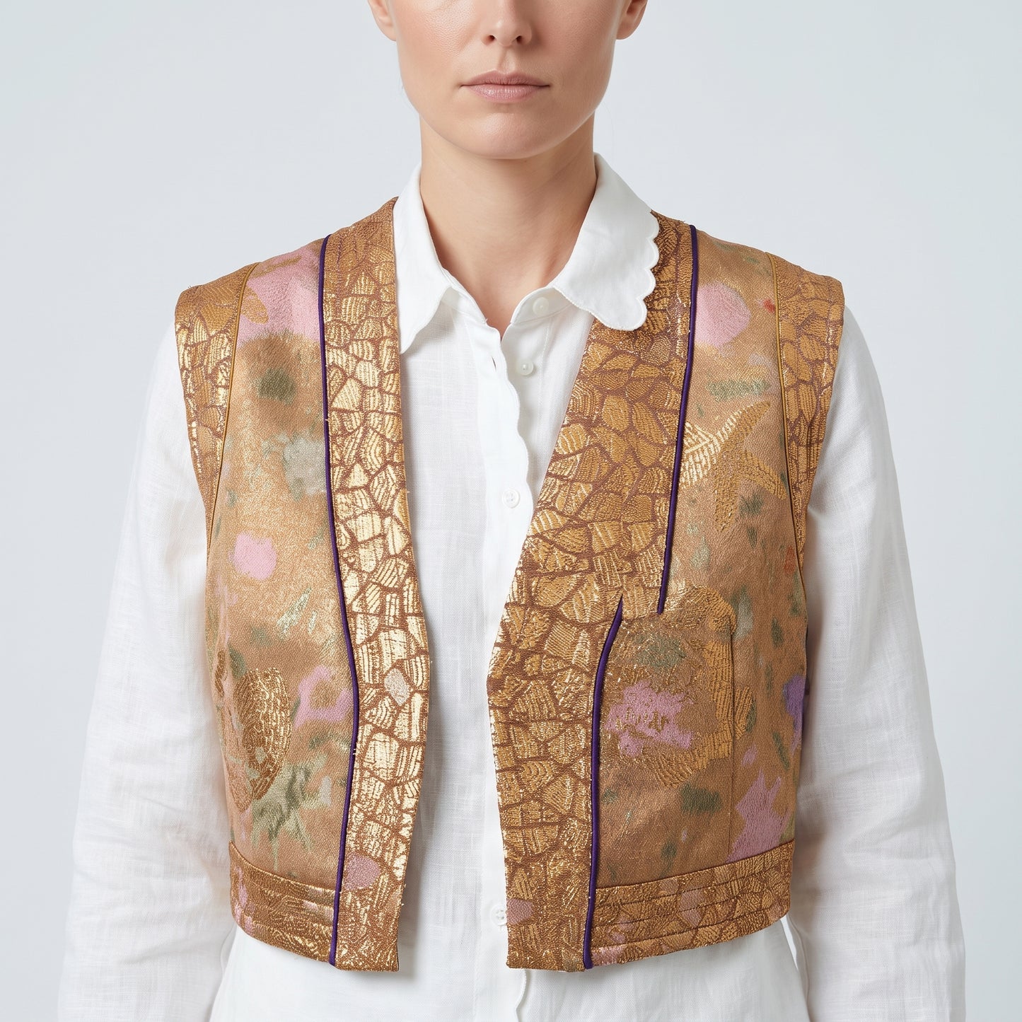 Metallic Floral Brocade Vest