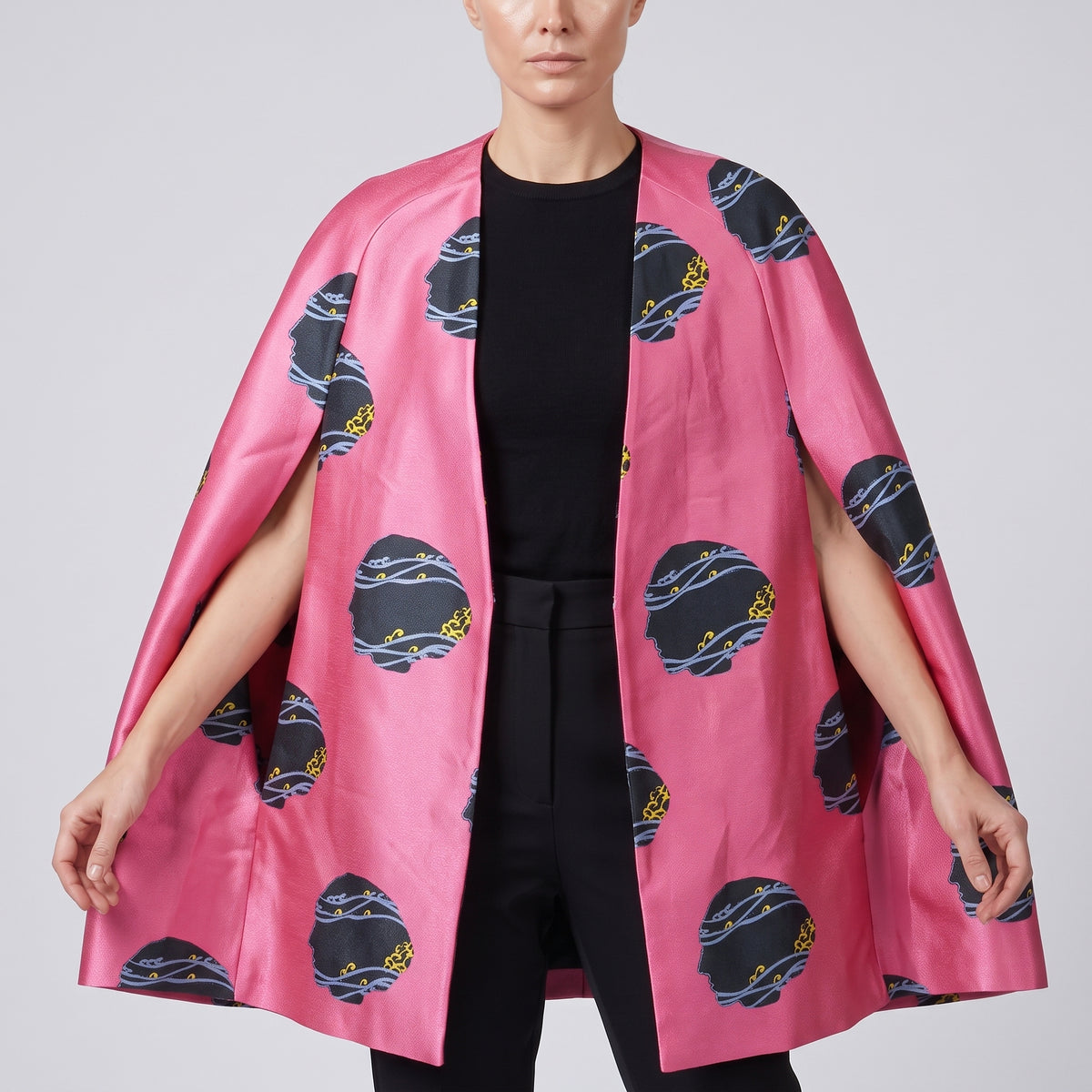 Graphic Print Pink Cape Jacket
