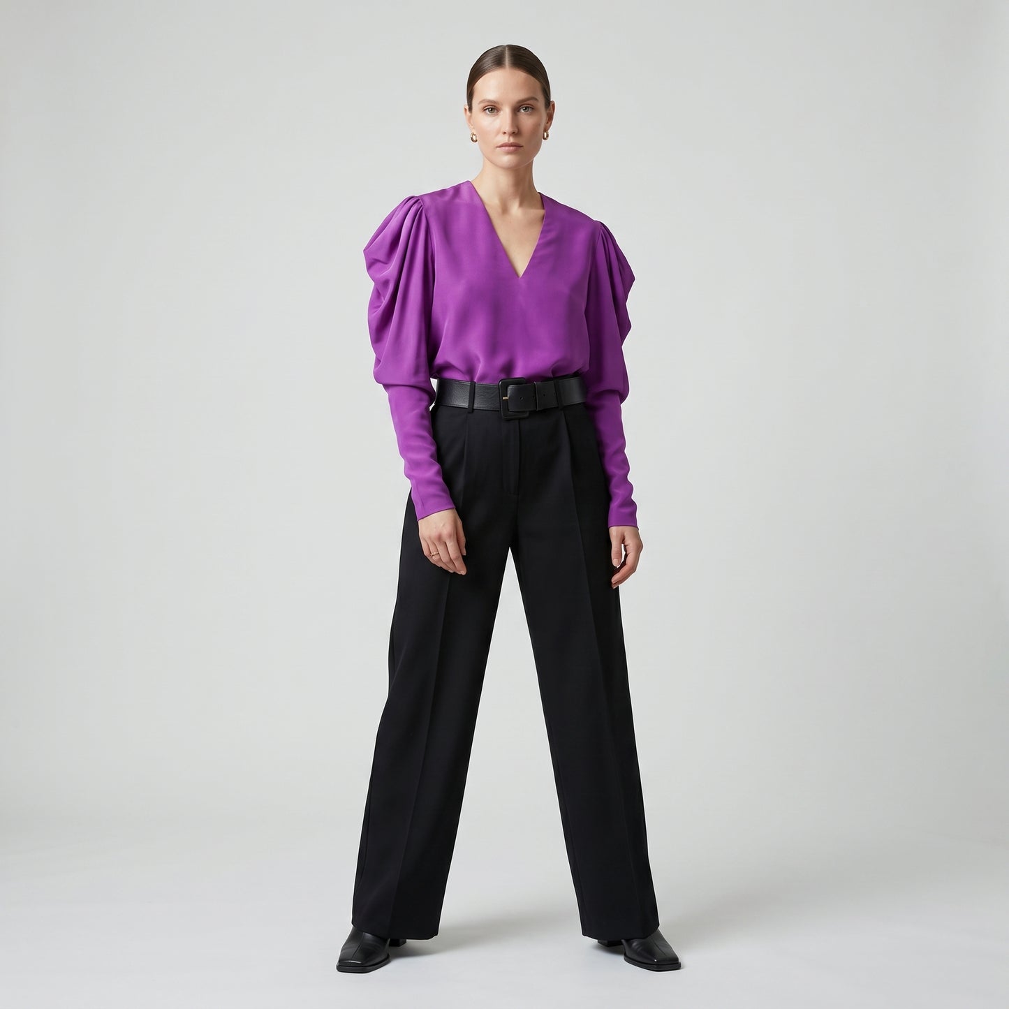 V-Neck Purple Silk Blouse