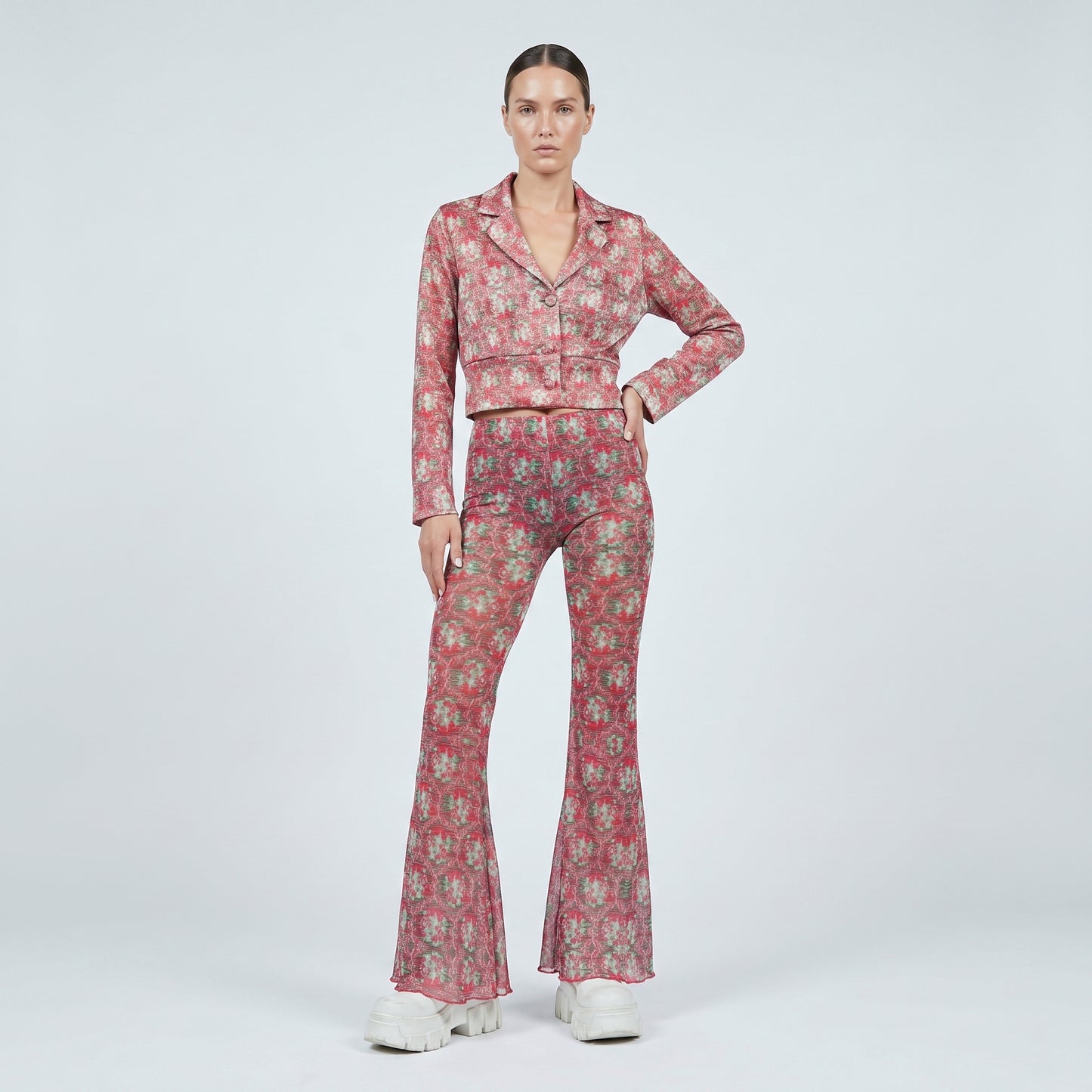 Floral Pattern Flared Trousers