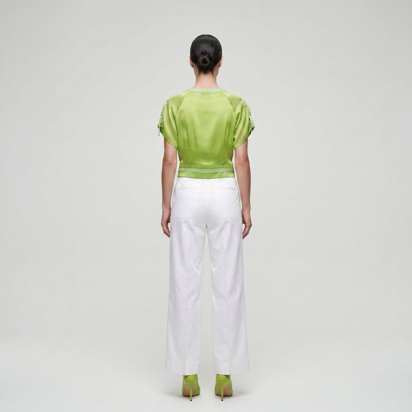 Vibrant Lime Satin Buttoned Top