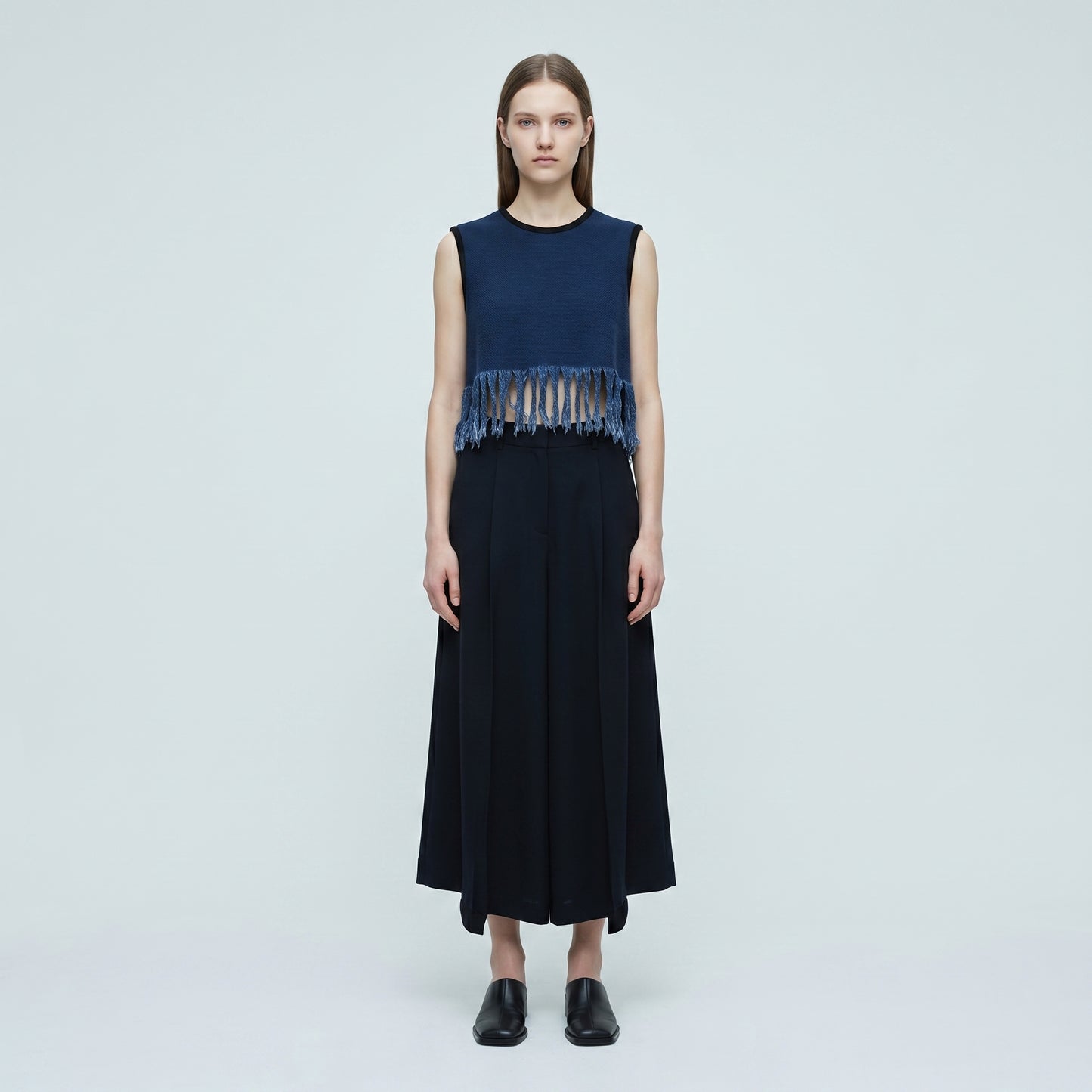 Structured Fringe Navy Vest