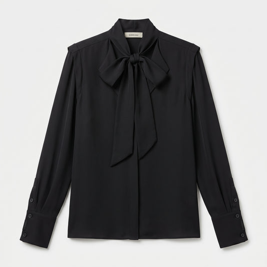 Elegant Black Tie-Neck Blouse