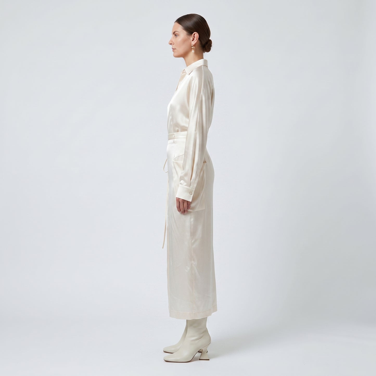 Elegant Satin Wrap Midi Dress