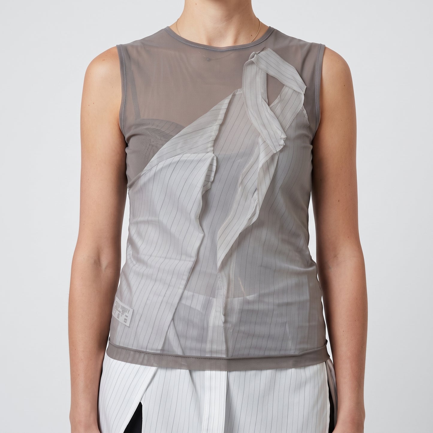 Layered Sheer Pinstripe Blouse