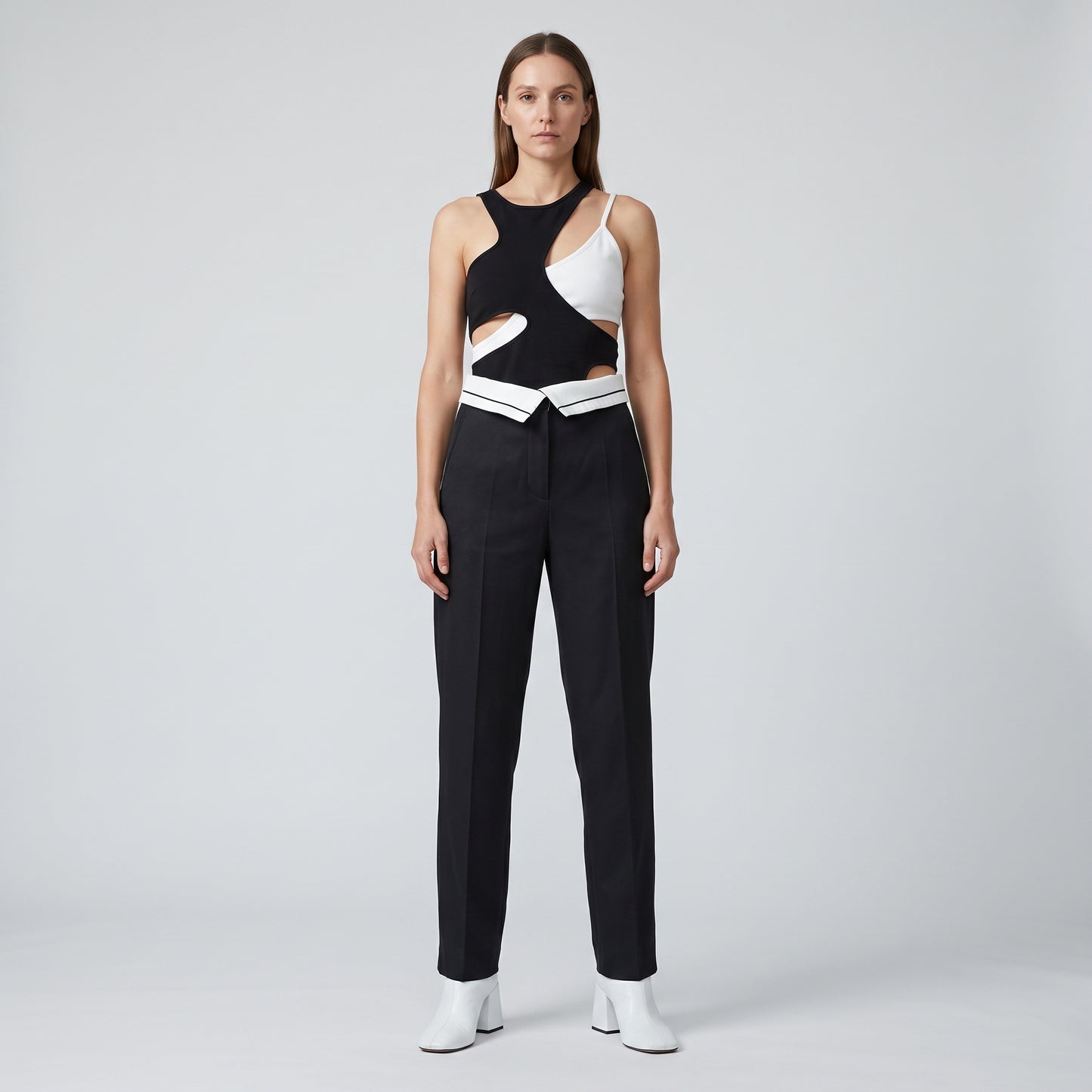 Contrast Waistband Tailored Trousers