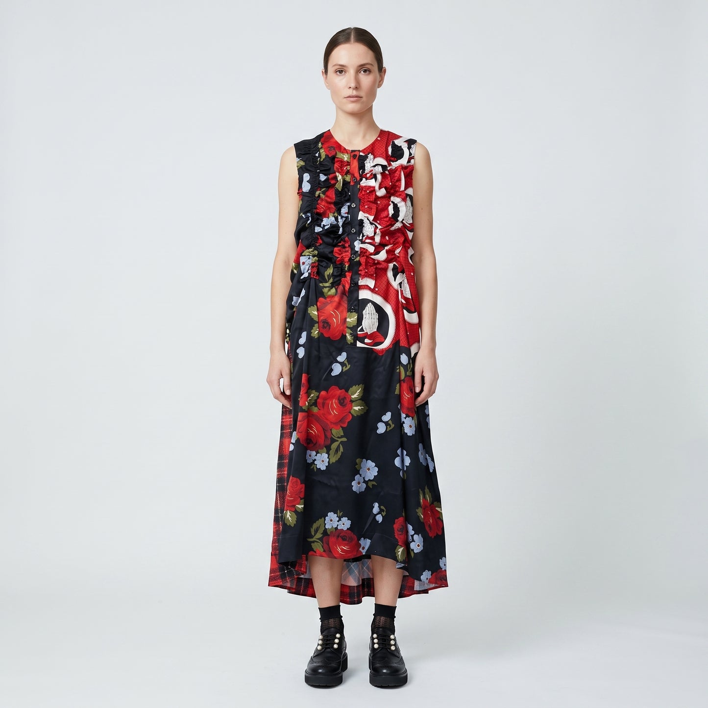 Mixed Print Floral Ruffle Dress