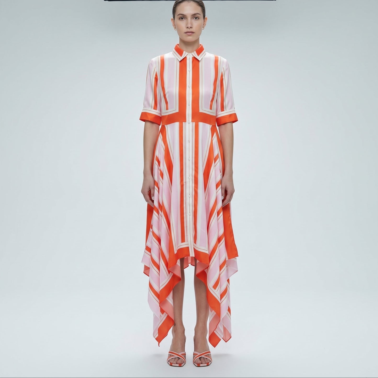 Striped Handkerchief Hem Shirt Dress