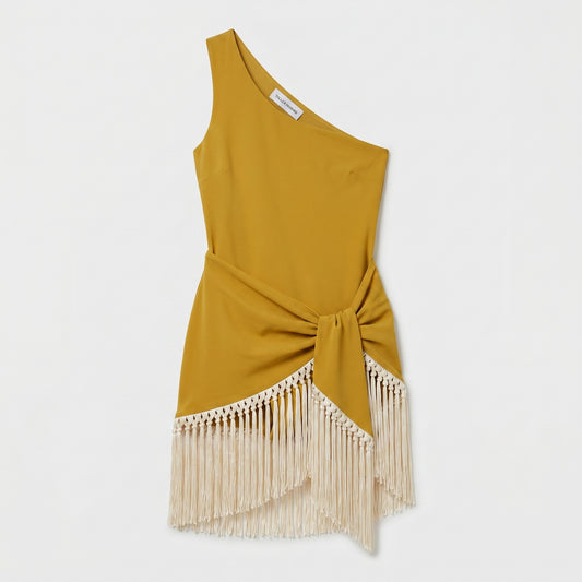 One-Shoulder Fringe Mini Dress