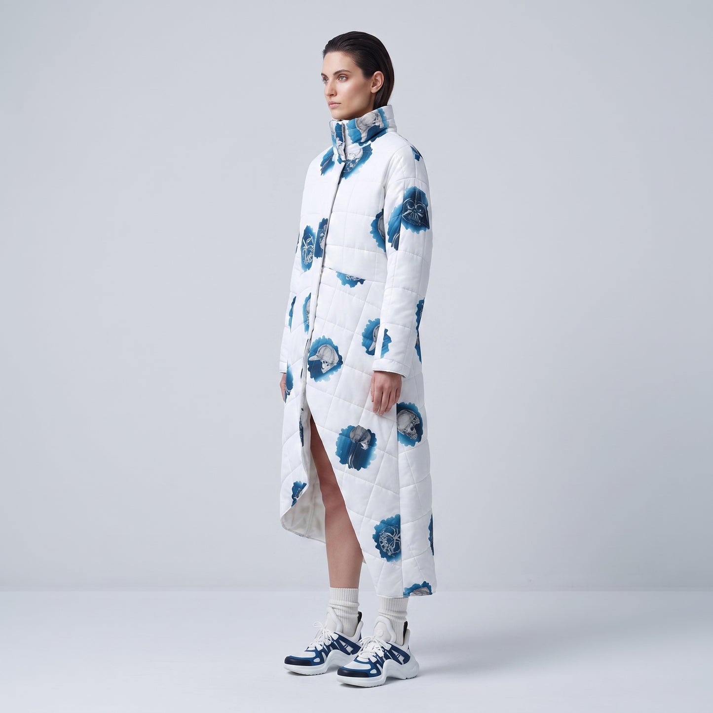 Quilted Graphic Print Puffer Coat