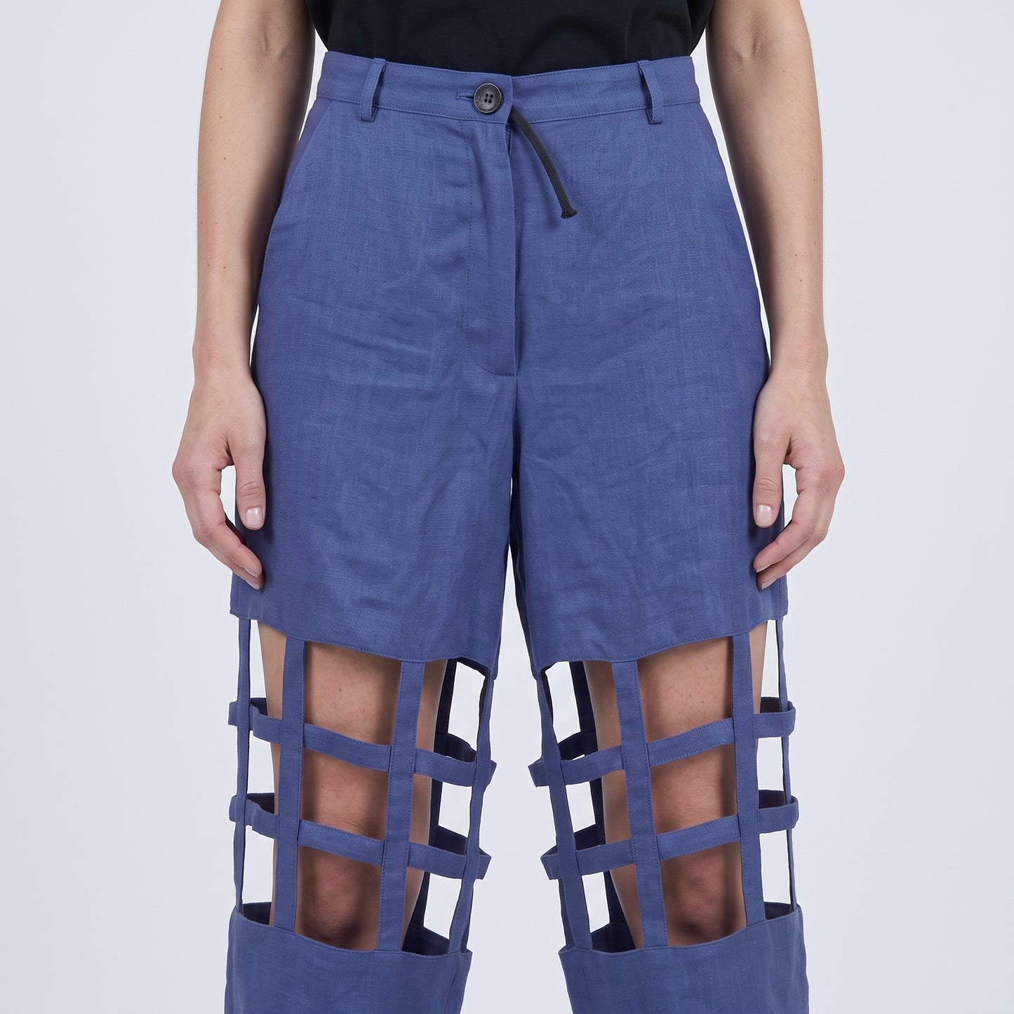 Caged Linen Tailored Trousers