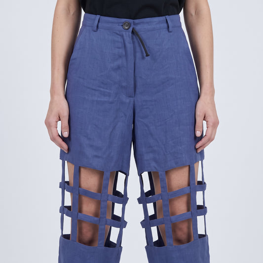 Caged Linen Tailored Trousers