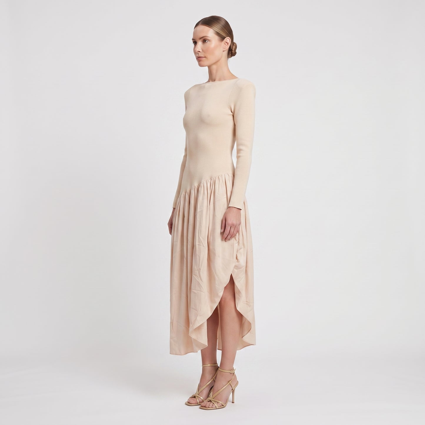 Asymmetric Gathered Hem Mini Dress