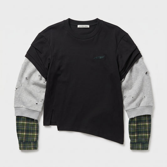 Layered Asymmetric Distressed Cotton Top