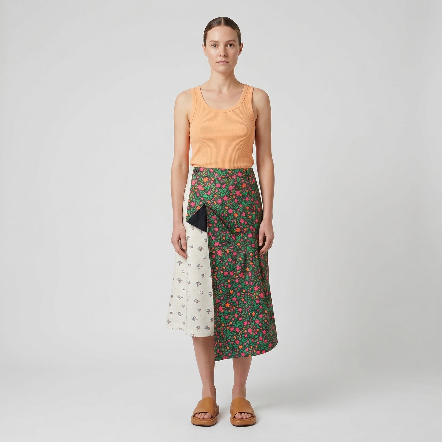 Floral Contrast Midi Skirt