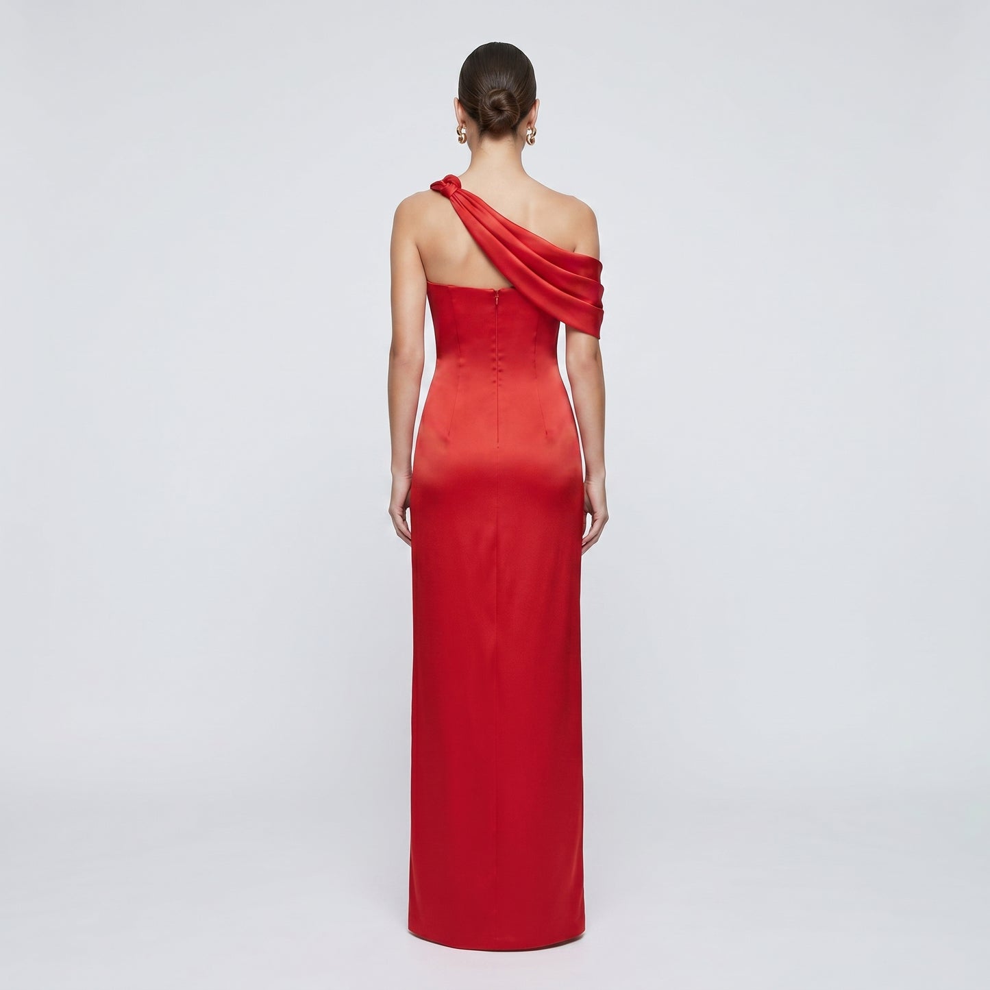 One-Shoulder Red Evening Gown