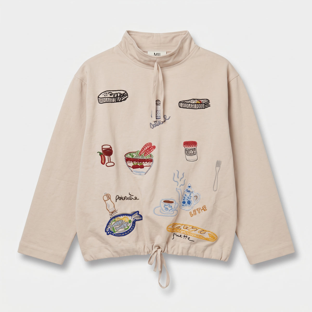 Embroidered Mock Neck Sweatshirt
