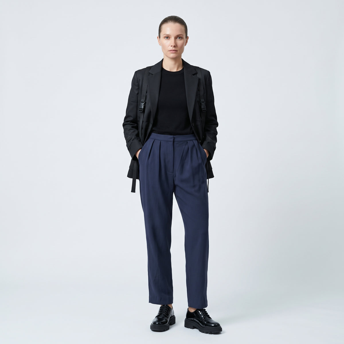 Classic Navy Pleated Trousers