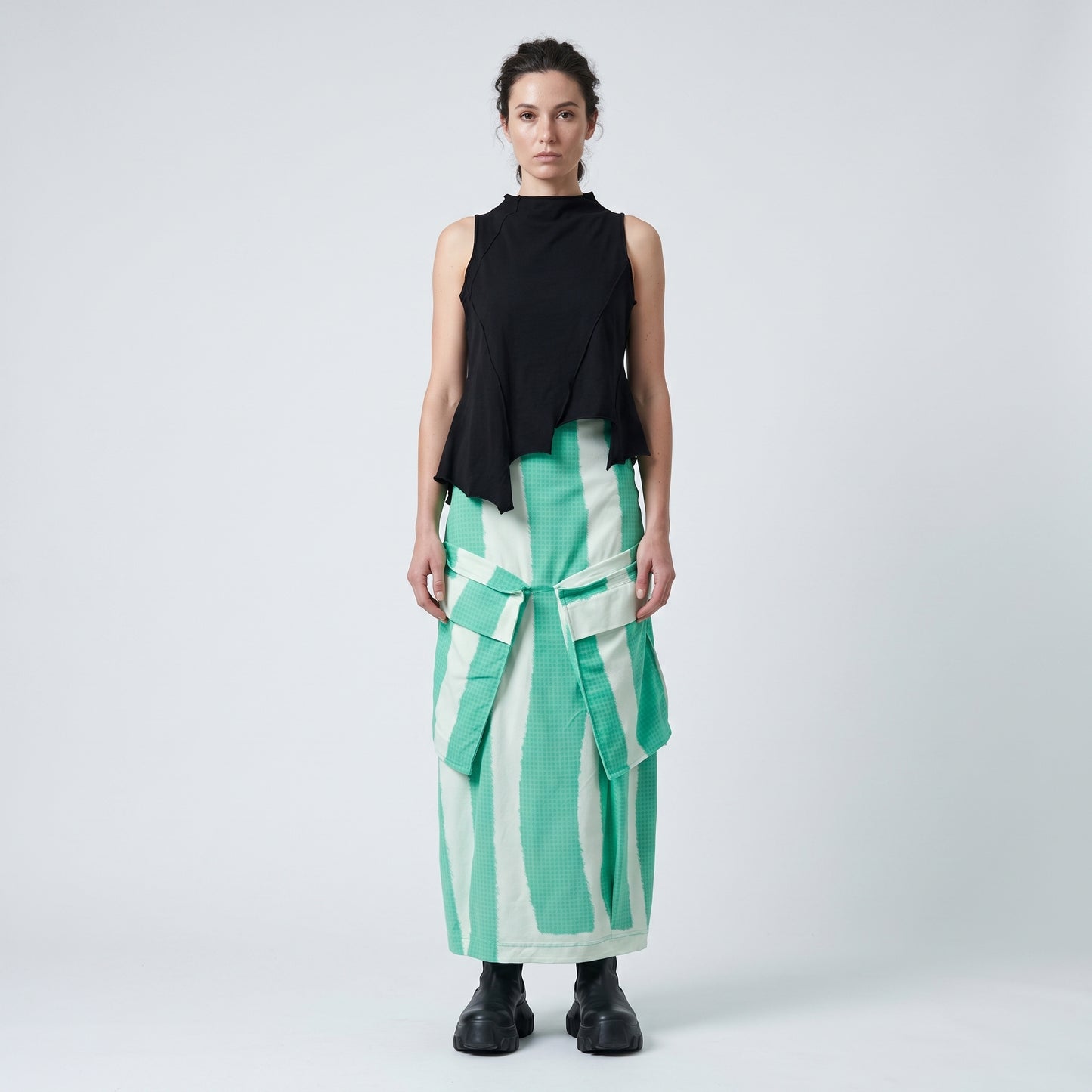 Striped Utility Cargo Midi Skirt
