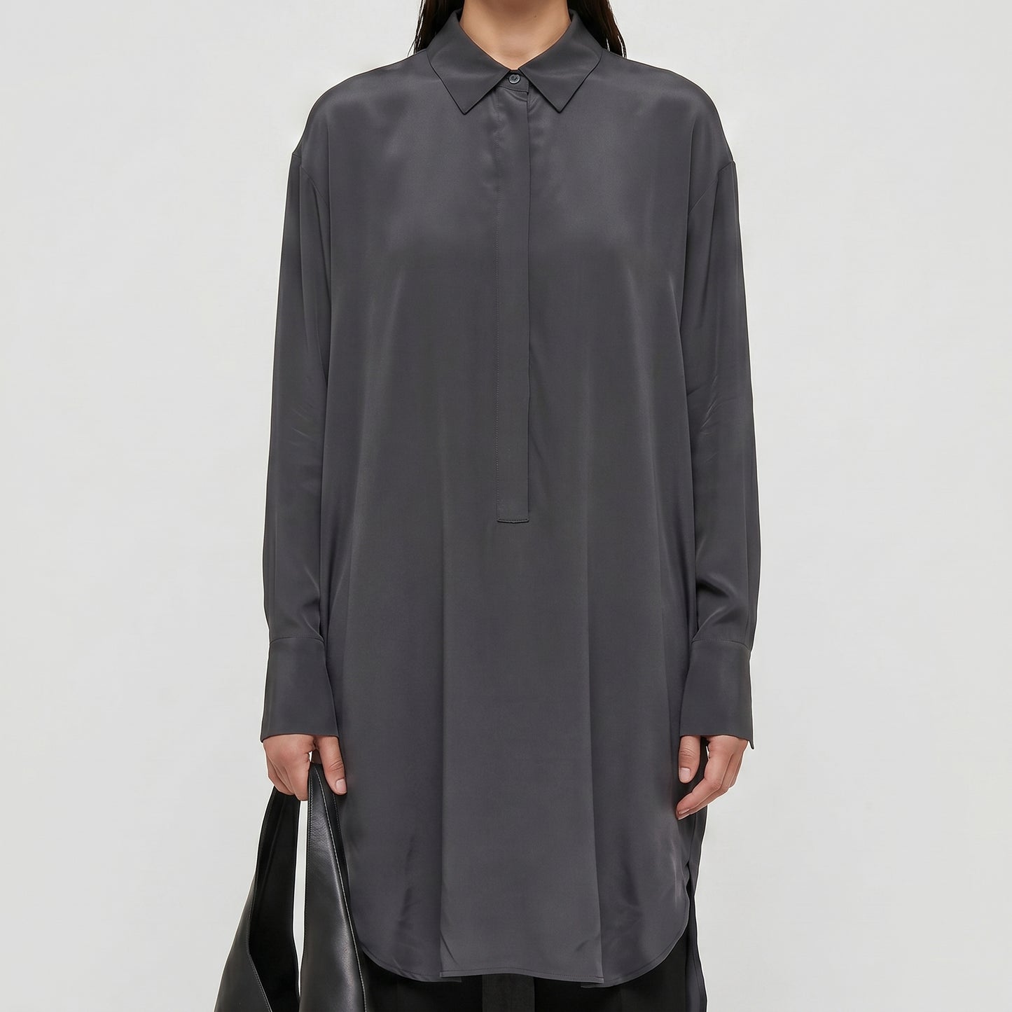 Minimalist Charcoal Silk Blouse