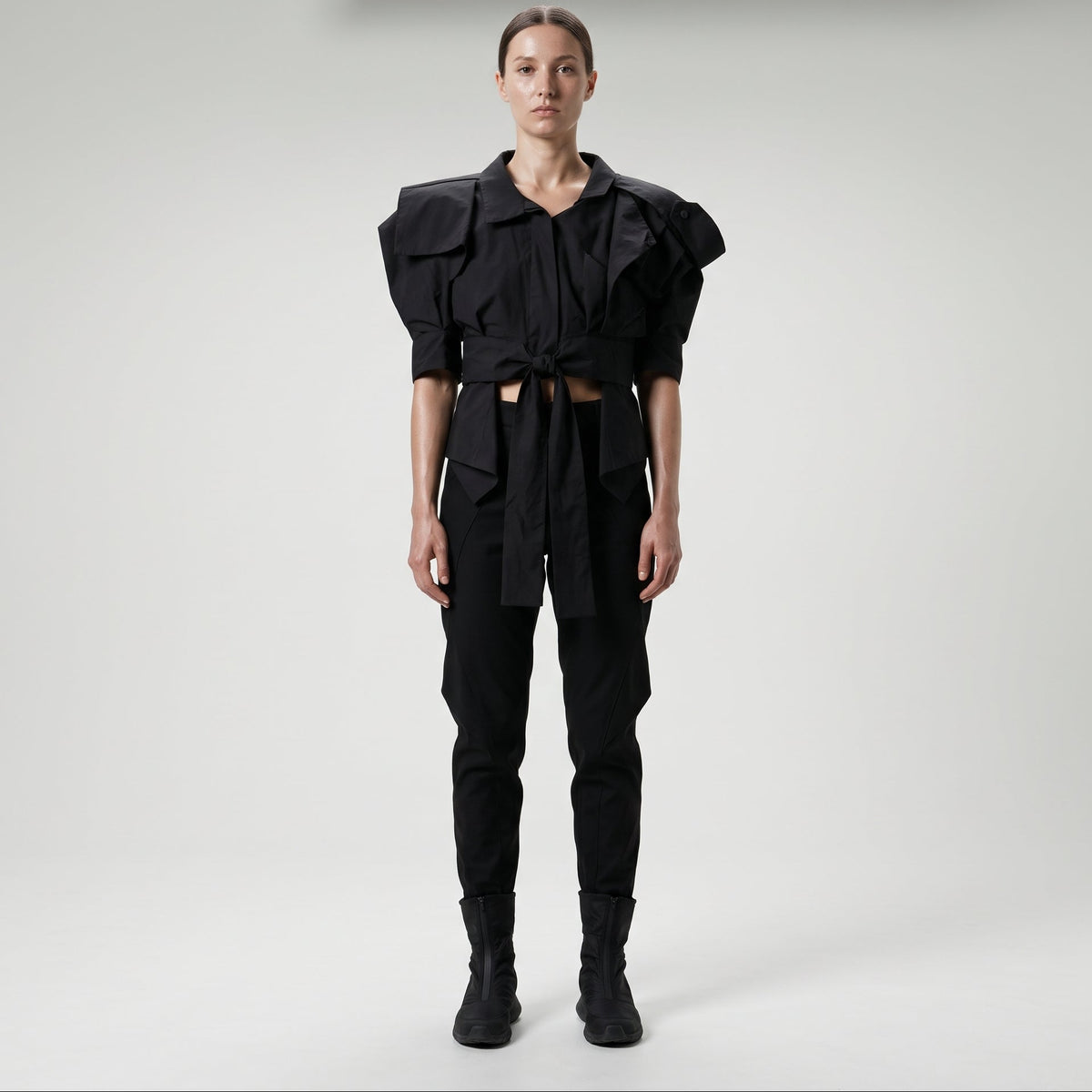 Architectural Tie-Front Cropped Vest