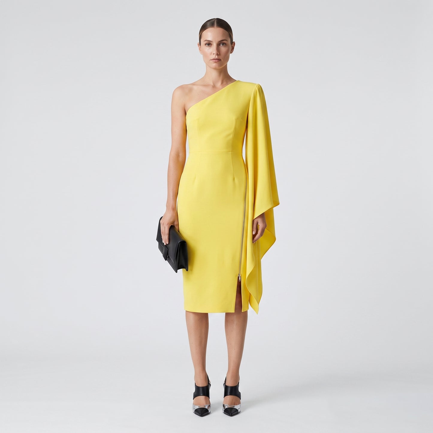 One-Shoulder Drape Yellow Dress