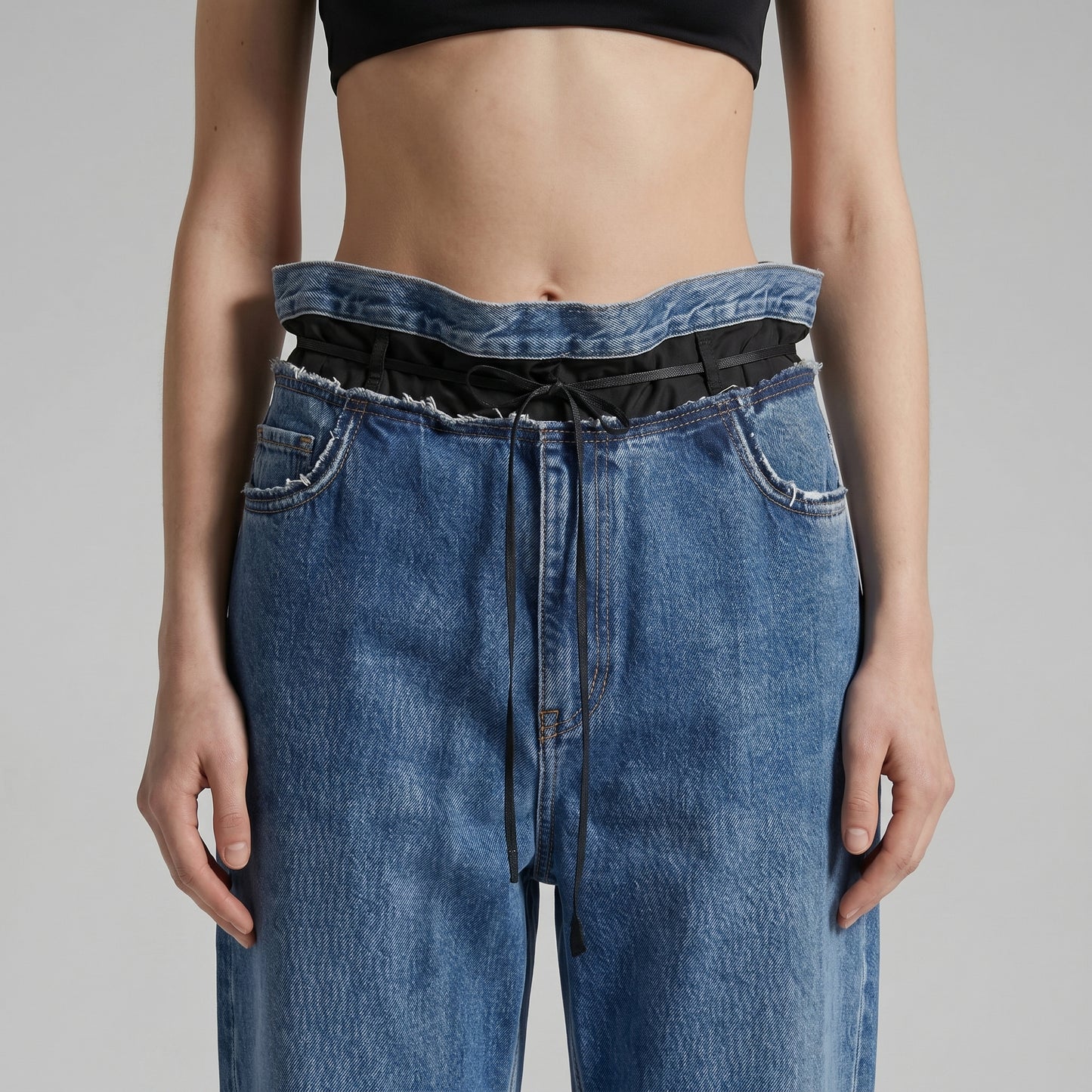 Dual-Waistband Contrast Denim Jeans
