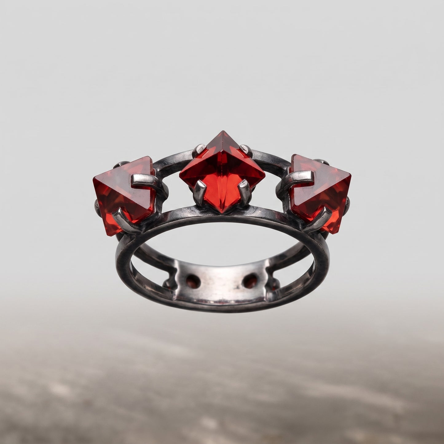 Gothic Triple Red Gem Ring