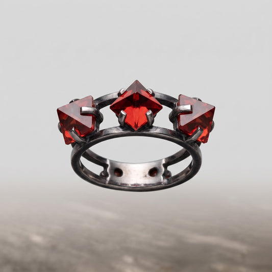 Gothic Triple Red Gem Ring