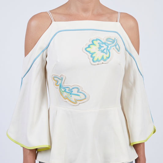 Floral Applique Cold Shoulder Top