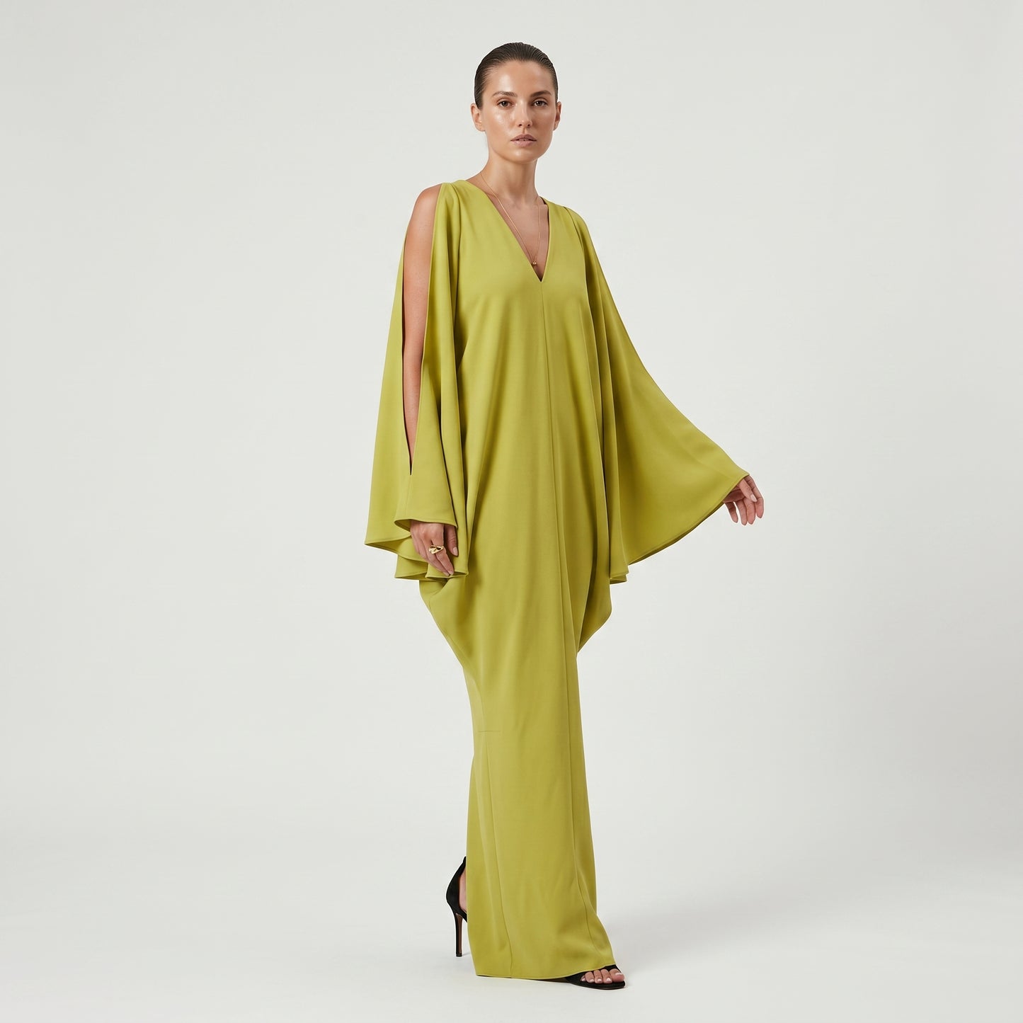 Draped Cape-Sleeve Maxi Dress