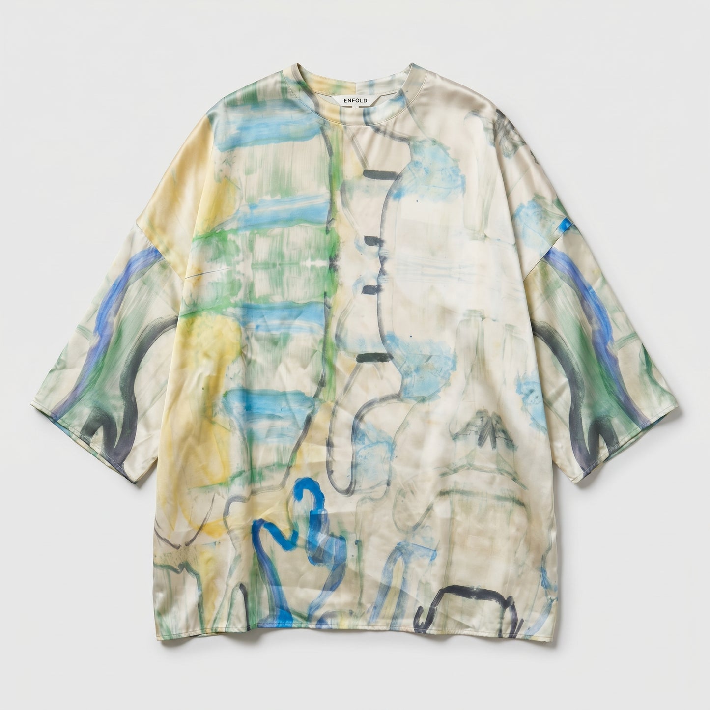 Abstract Print Silk Oversized Top