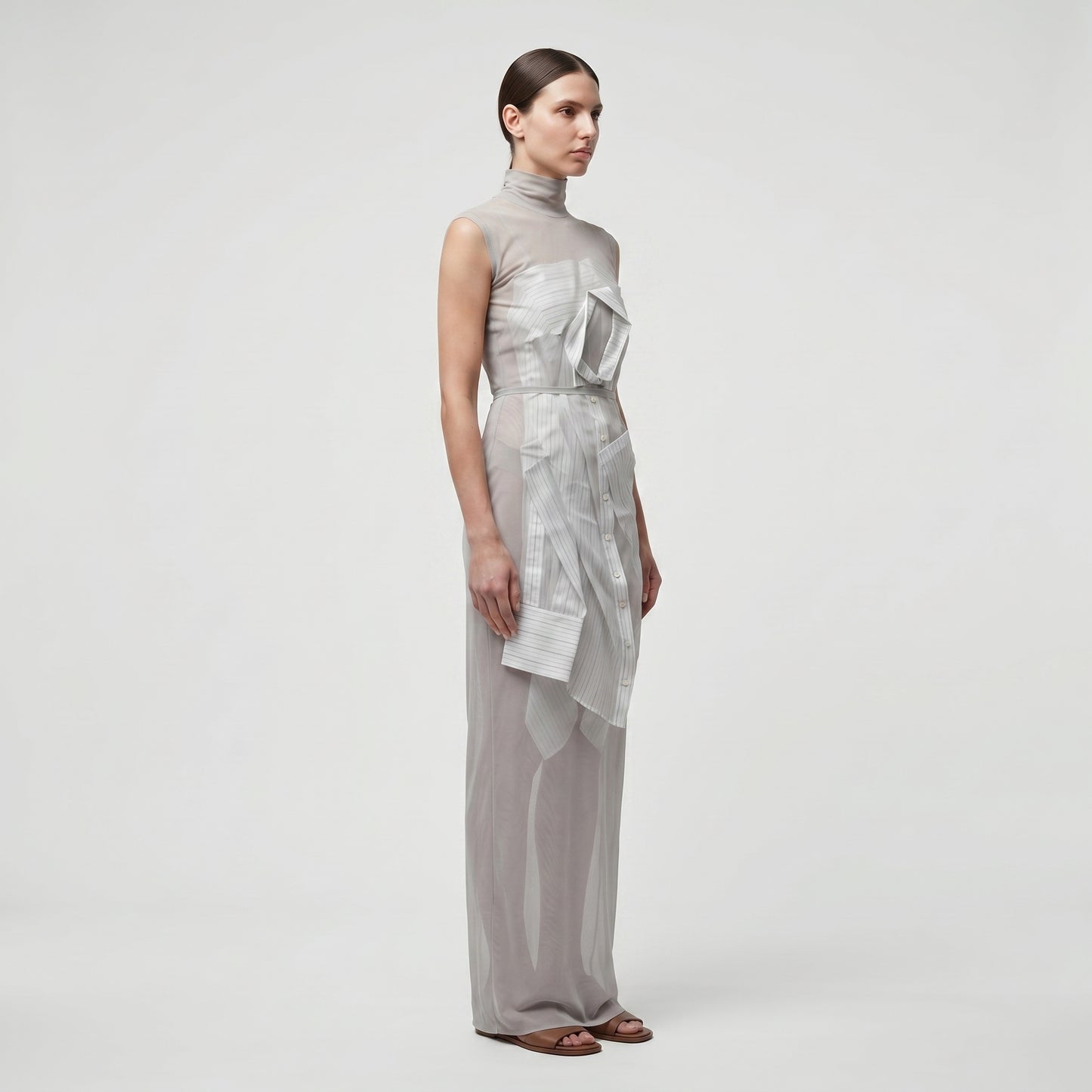 Deconstructed Pinstripe Mesh Dress