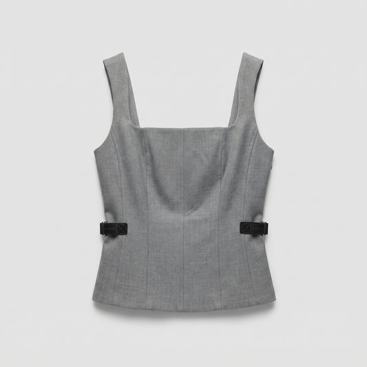 Tailored Grey Buckle Vest
