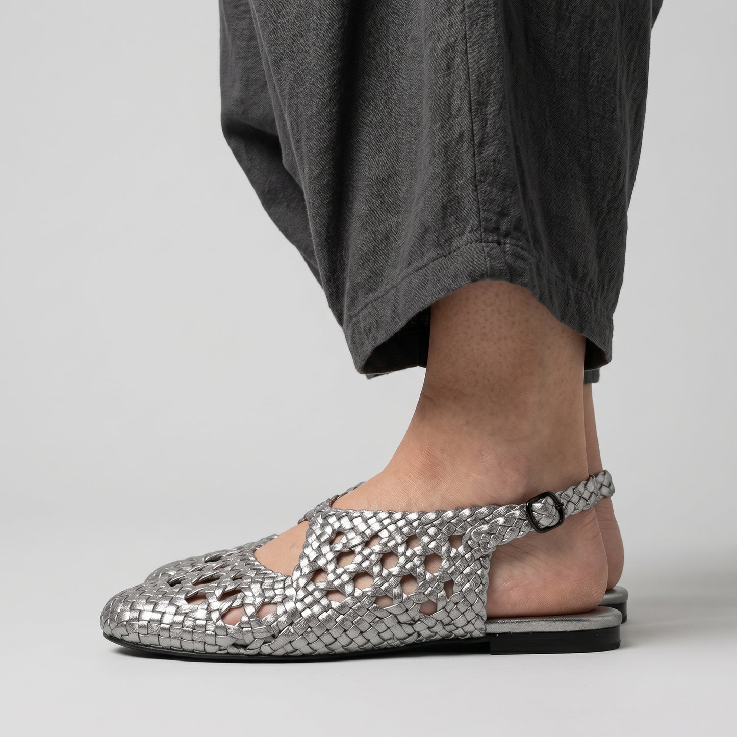 Metallic Woven Leather Slingback Sandals