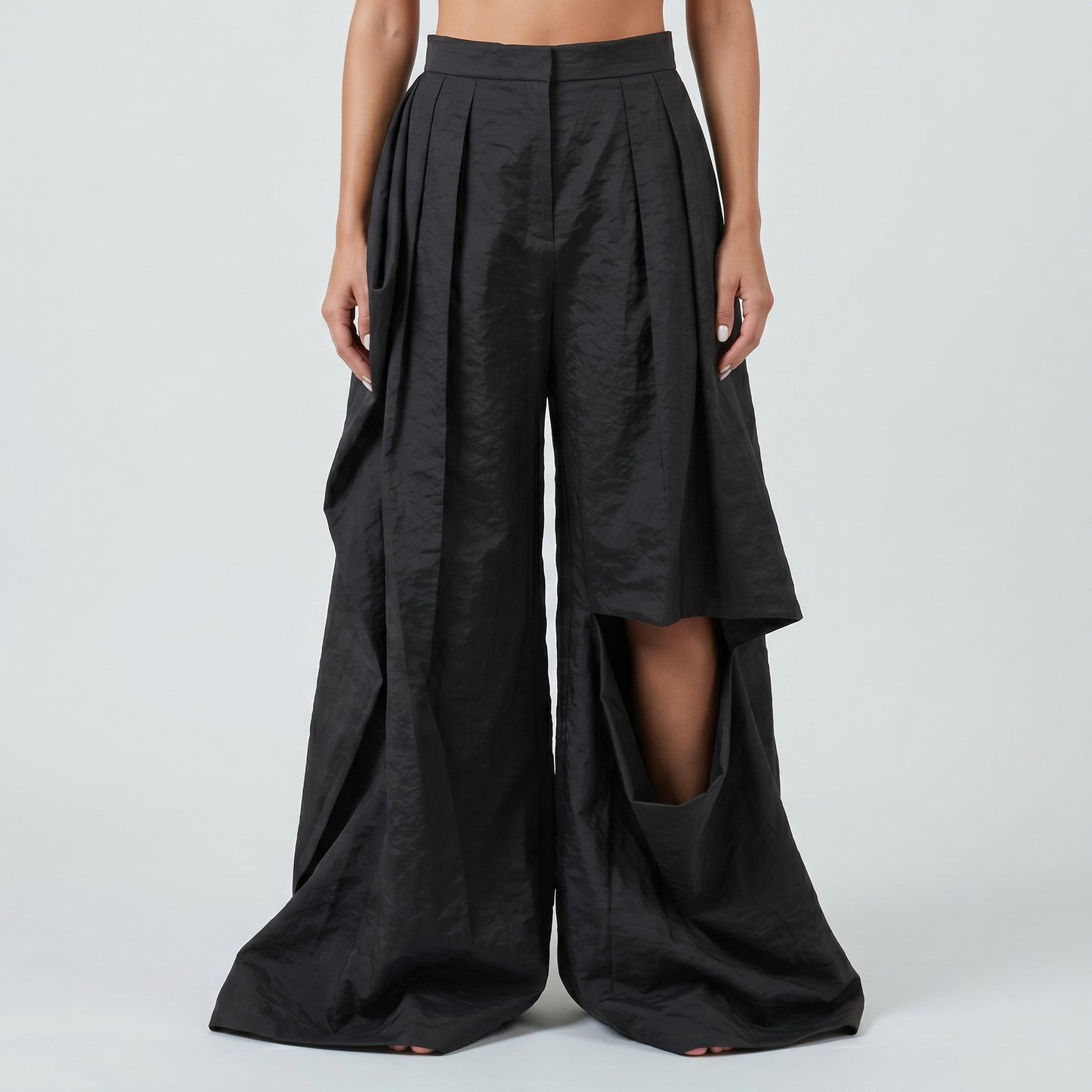 Asymmetric Pleated Wide Leg Trousers
