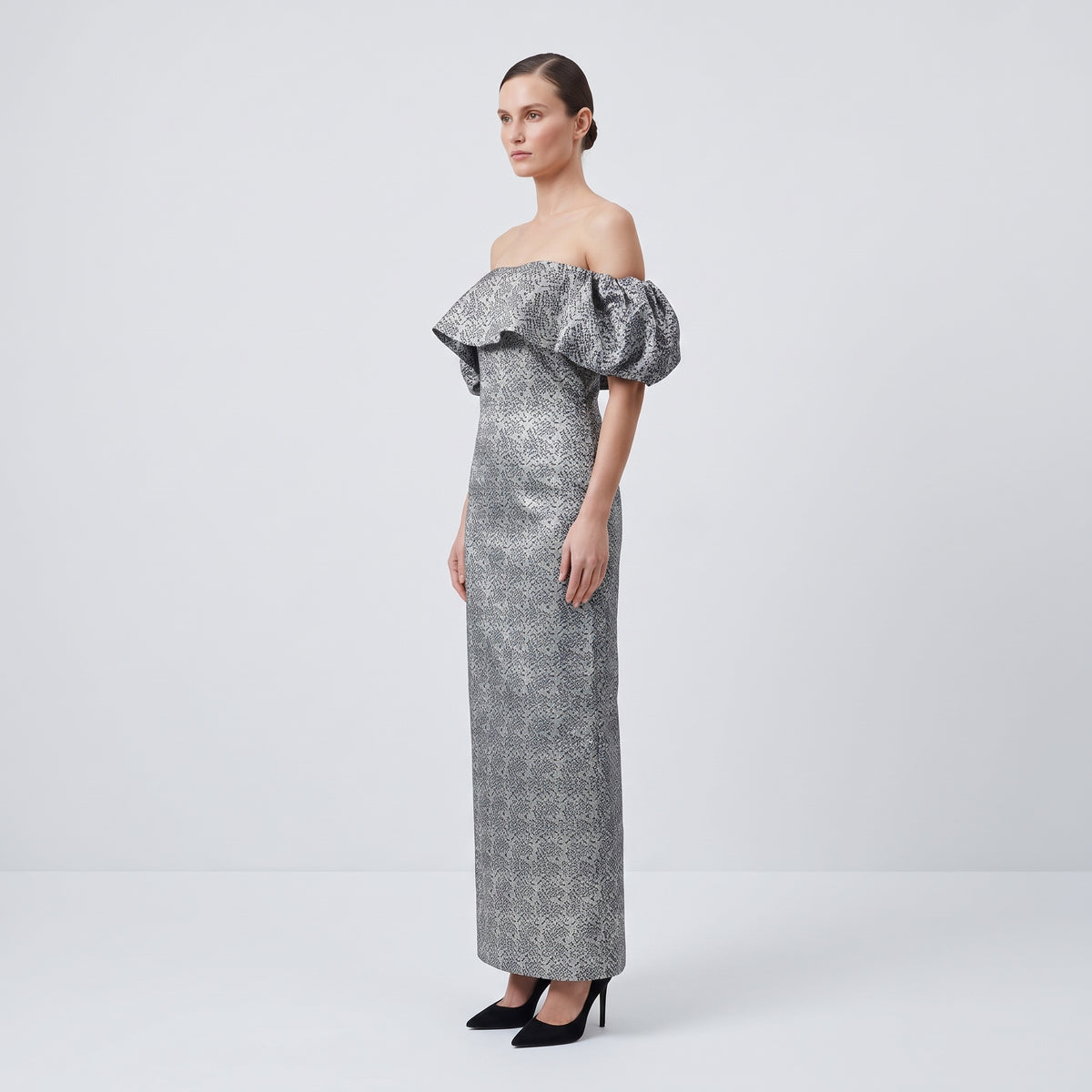 Off-Shoulder Floral Jacquard Dress